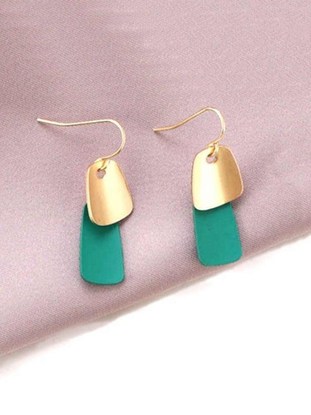 Emmie Jaise Green and Gold Double Layer Petal Dangle Hook Earrings Gift Packaged